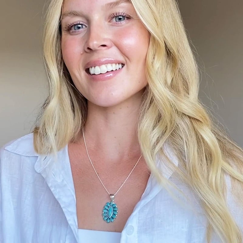 Turquoise Network Turquoise Pendant Necklace 925 Sterling Silver & Genuine Gemstones 20" (Turquoise) - Image 2